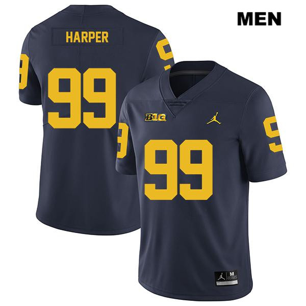 Men's NCAA Michigan Wolverines Trey Harper #99 Navy Jordan Brand Authentic Stitched Legend Football College Jersey GU25I72UV